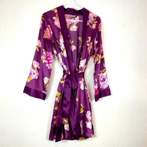 MORGAN TAYLOR Purple Flower Light Robe S/M - Picture 1 of 5